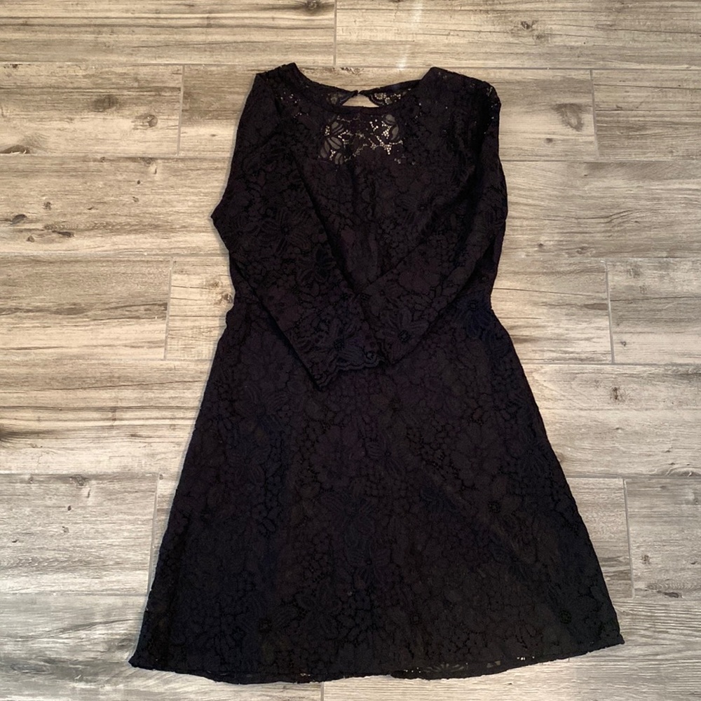LOFT Black Lace Fit & Flare Dress